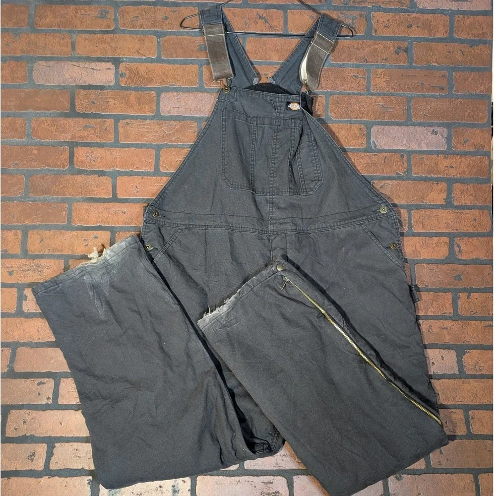 Dickies Black Quilted Insulated Zip Leg Overalls Mwn's 2XL Winter Workwear - Picture 2 of 12